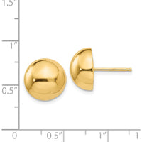14K Yellow Gold Polished 12mm Half Ball Post Earrings - Lightweight, Elegant Design by Oro Pregiato