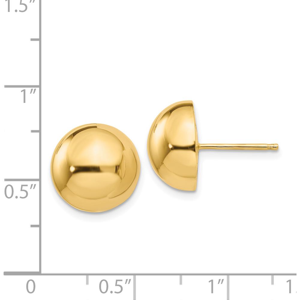 14K Yellow Gold Polished 12mm Half Ball Post Earrings - Lightweight, Elegant Design by Oro Pregiato