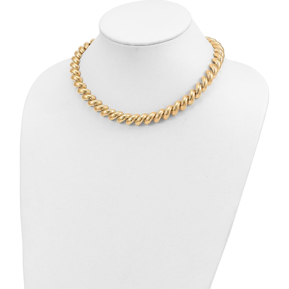 14K Yellow Gold Polished 12mm San Marco Link Necklace - 17 Inches by 0