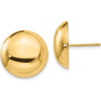 14K Yellow Gold Polished 15.5mm Button Post Earrings by 0