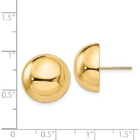 14K Yellow Gold Polished 16mm Half Ball Button Earrings - Extra Large by Oro Pregiato