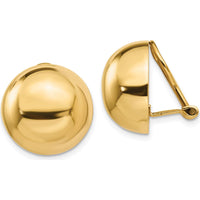 14K Yellow Gold Polished 16mm Omega Clip Non-Pierced Button Earrings by Oro Pregiato