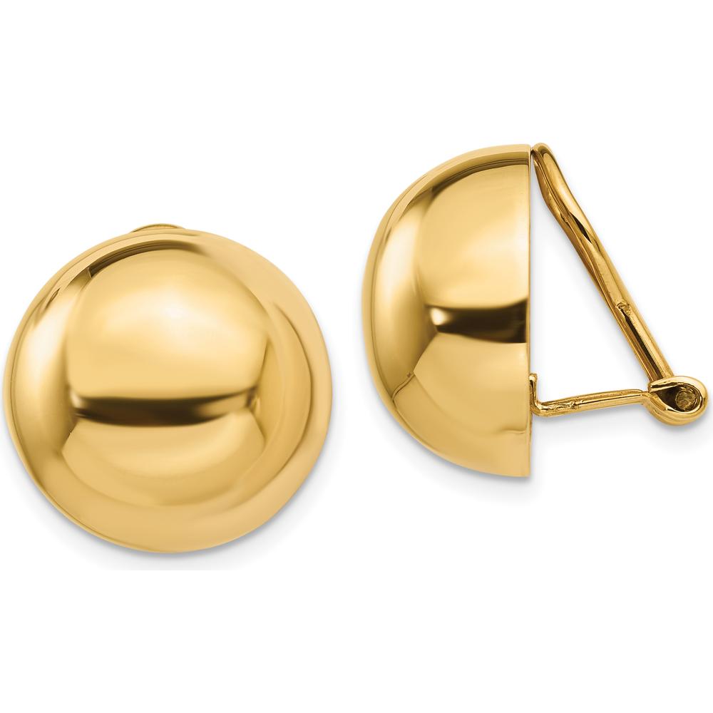 14K Yellow Gold Polished 16mm Omega Clip Non-Pierced Button Earrings by Oro Pregiato