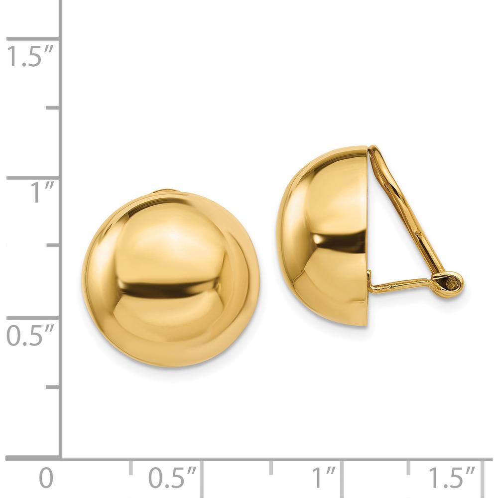 14K Yellow Gold Polished 16mm Omega Clip Non-Pierced Button Earrings by Oro Pregiato