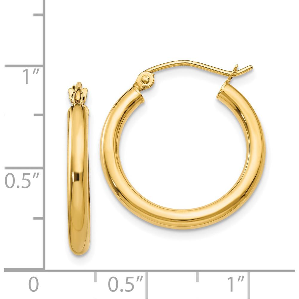 14K Yellow Gold Polished 2.5mm Lightweight Tube Hoop Earrings - 20mm by 0