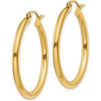 14K Yellow Gold Polished 2.5mm Lightweight Tube Hoop Earrings - 30mm Length by 0