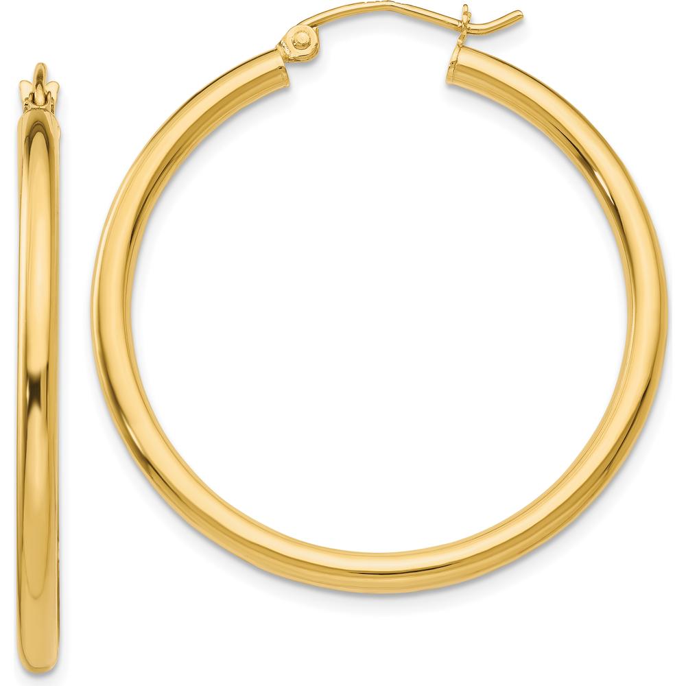 14K Yellow Gold Polished 2.5mm Lightweight Tube Hoop Earrings - 35mm by 0