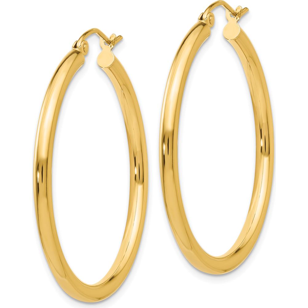 14K Yellow Gold Polished 2.5mm Lightweight Tube Hoop Earrings - 35mm by 0