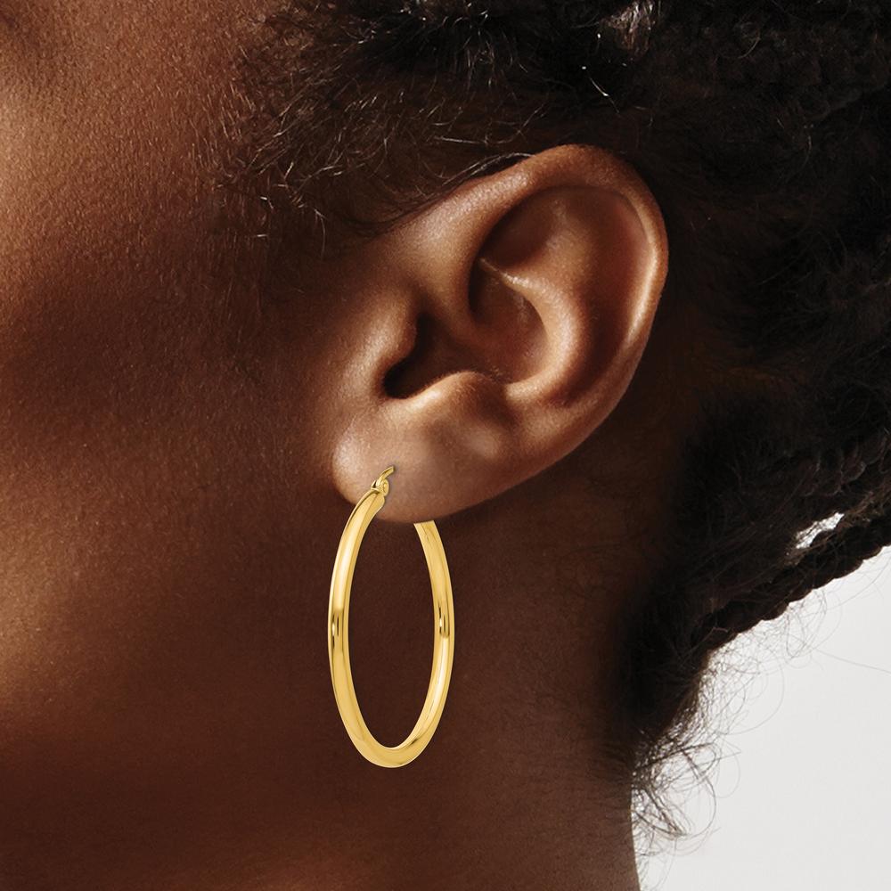 14K Yellow Gold Polished 2.5mm Lightweight Tube Hoop Earrings - 35mm by 0