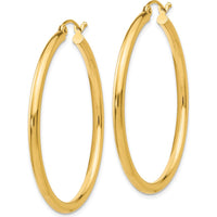14K Yellow Gold Polished 2.5mm Lightweight Tube Hoop Earrings - 40mm Length by 0