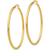 14K Yellow Gold Polished 2.5mm Lightweight Tube Hoop Earrings - 55mm Length by 0