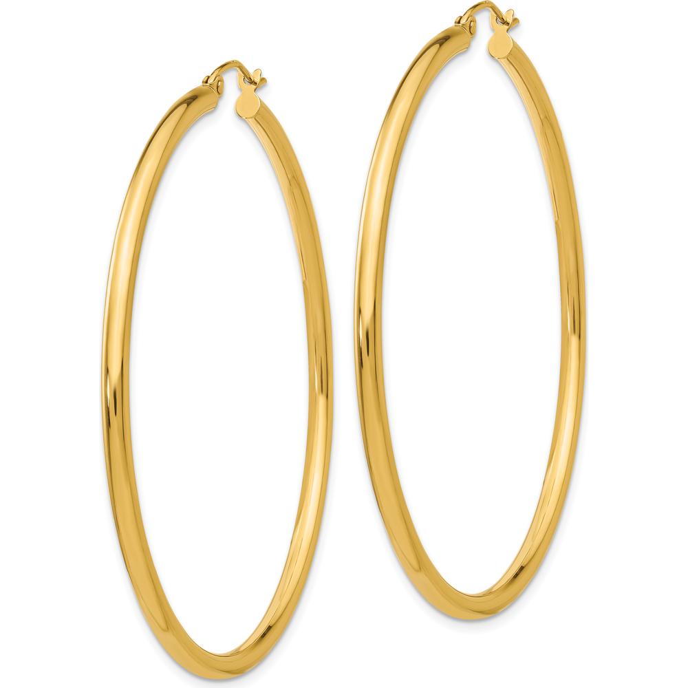14K Yellow Gold Polished 2.5mm Lightweight Tube Hoop Earrings - 55mm Length by 0