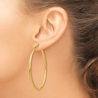 14K Yellow Gold Polished 2.5mm Lightweight Tube Hoop Earrings - 55mm Length by 0