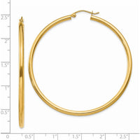 14K Yellow Gold Polished 2.5mm Lightweight Tube Hoop Earrings - 55mm Length by 0