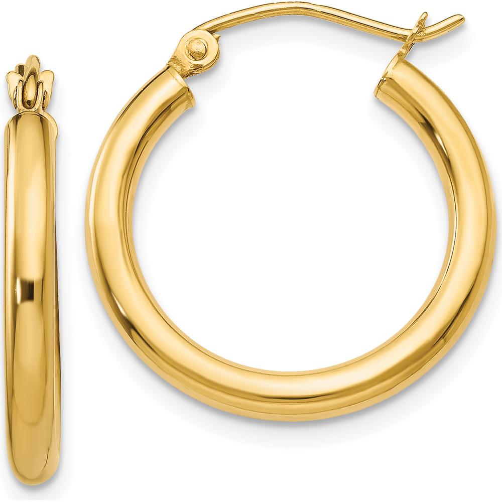 14K Yellow Gold Polished 2.5mm Tube Hoop Earrings - 20mm Length by 0