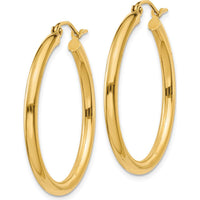 14K Yellow Gold Polished 2.5mm Tube Hoop Earrings - 30mm Length by 0