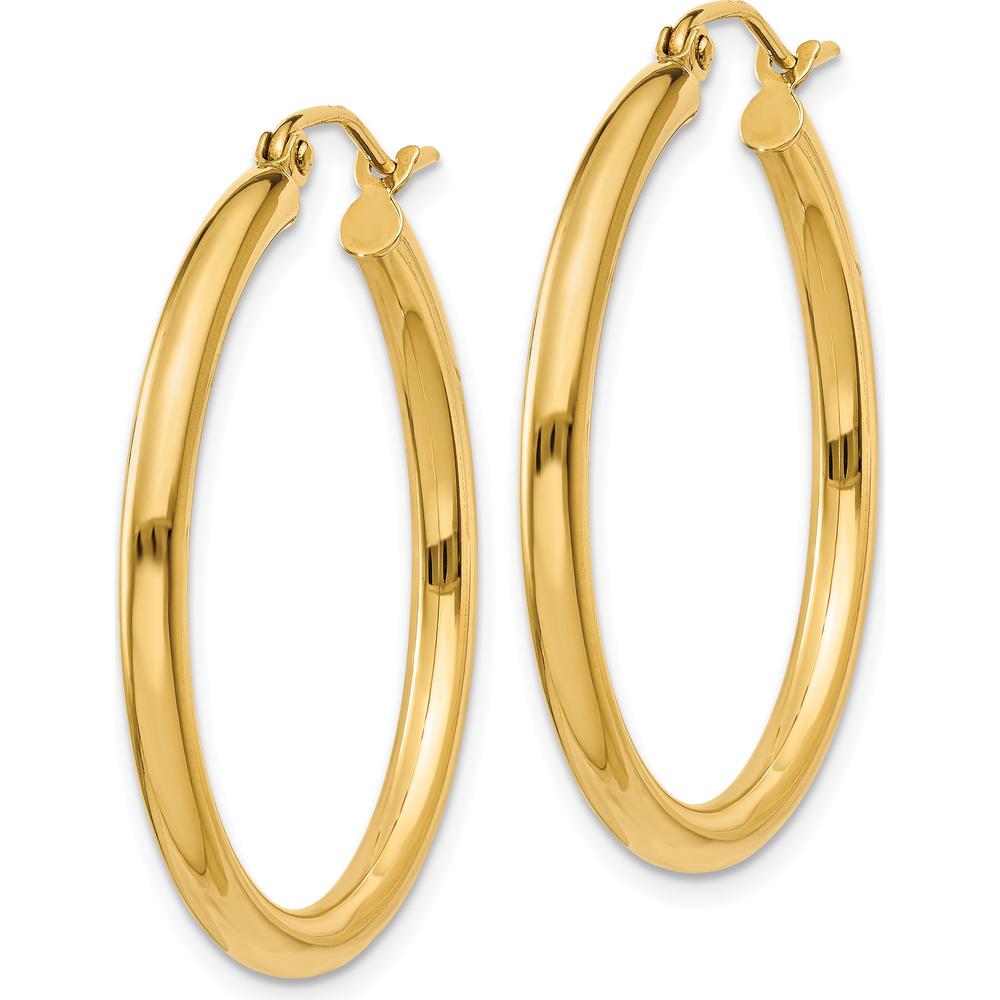 14K Yellow Gold Polished 2.5mm Tube Hoop Earrings - 30mm Length by 0