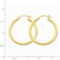 14K Yellow Gold Polished 2.5mm Tube Hoop Earrings - 30mm Length by 0