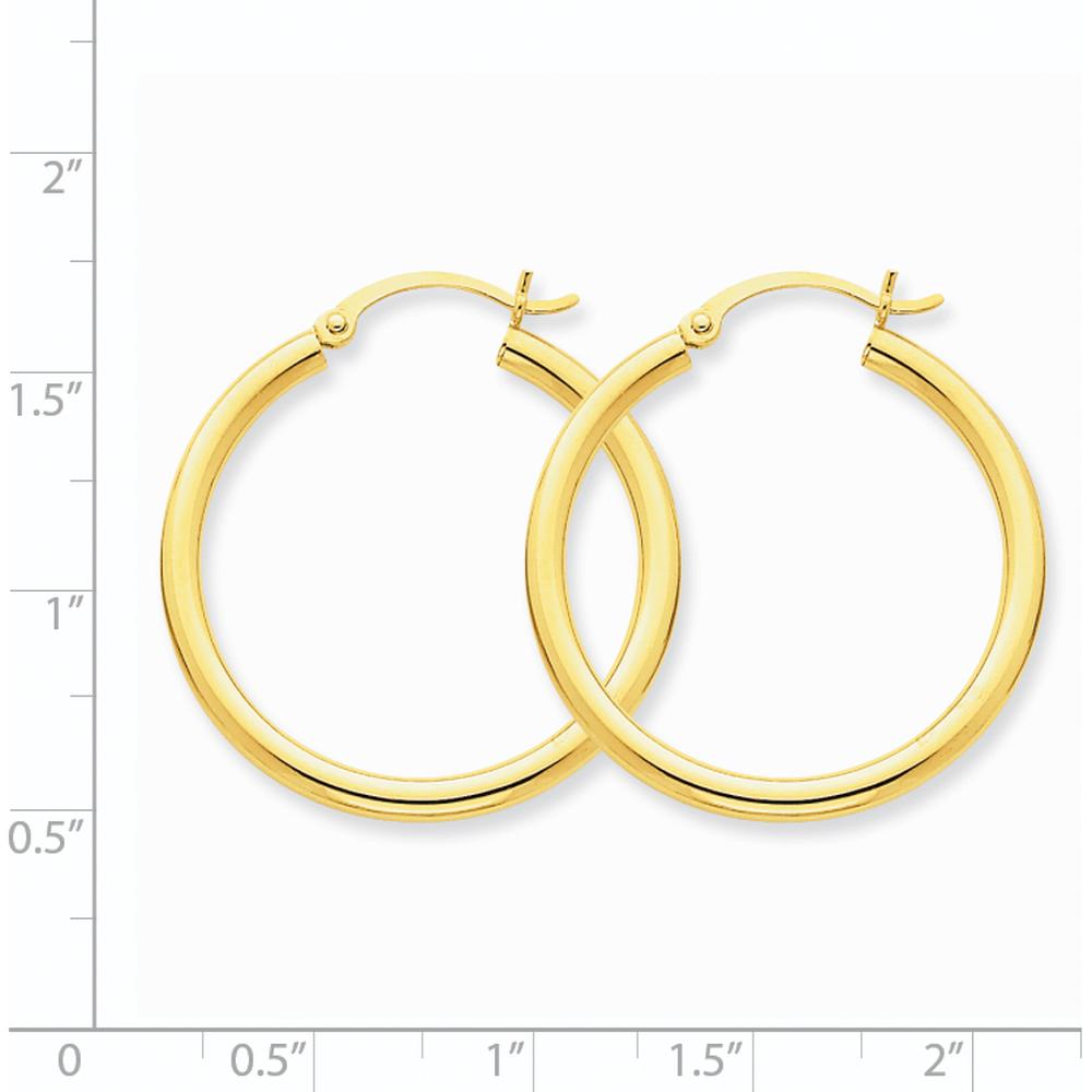 14K Yellow Gold Polished 2.5mm Tube Hoop Earrings - 30mm Length by 0