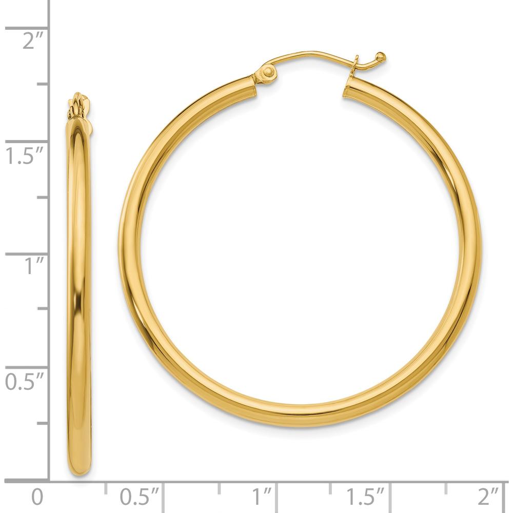 14K Yellow Gold Polished 2.5mm Tube Hoop Earrings - 40mm Length by 0
