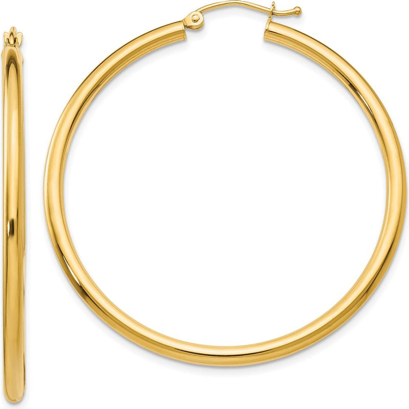 14K Yellow Gold Polished 2.5mm Tube Hoop Earrings - 45mm Length by 0