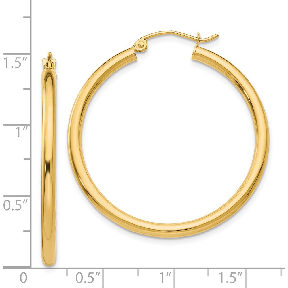 14K Yellow Gold Polished 2.5mm Tube Hoop Earrings - Classic Everyday Style by 0