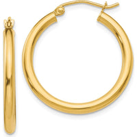 14K Yellow Gold Polished 2.5mm Tube Hoop Earrings - Medium Size by 0