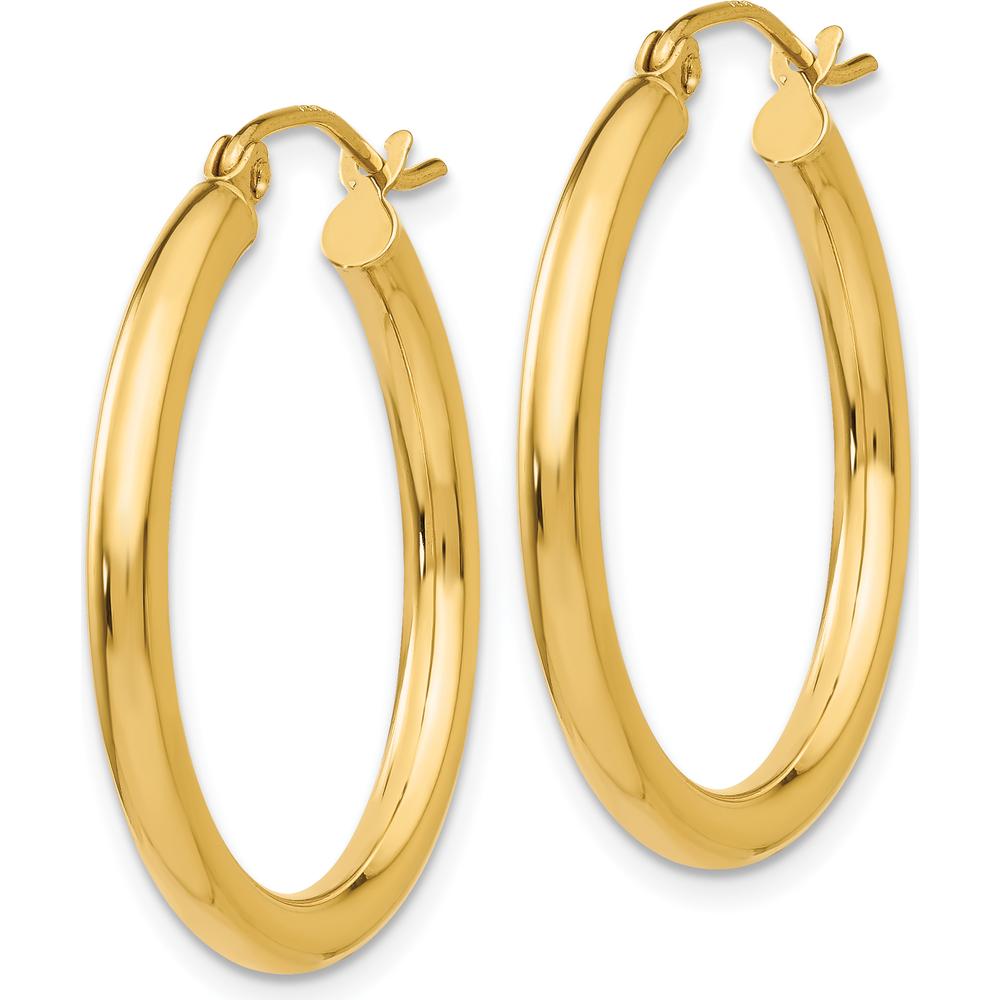 14K Yellow Gold Polished 2.5mm Tube Hoop Earrings - Medium Size by 0