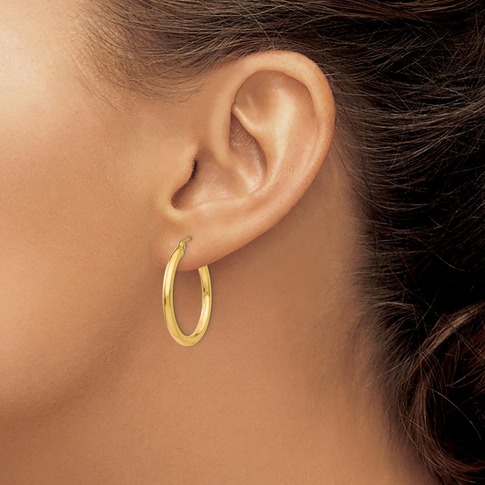 14K Yellow Gold Polished 2.5mm Tube Hoop Earrings - Medium Size by 0