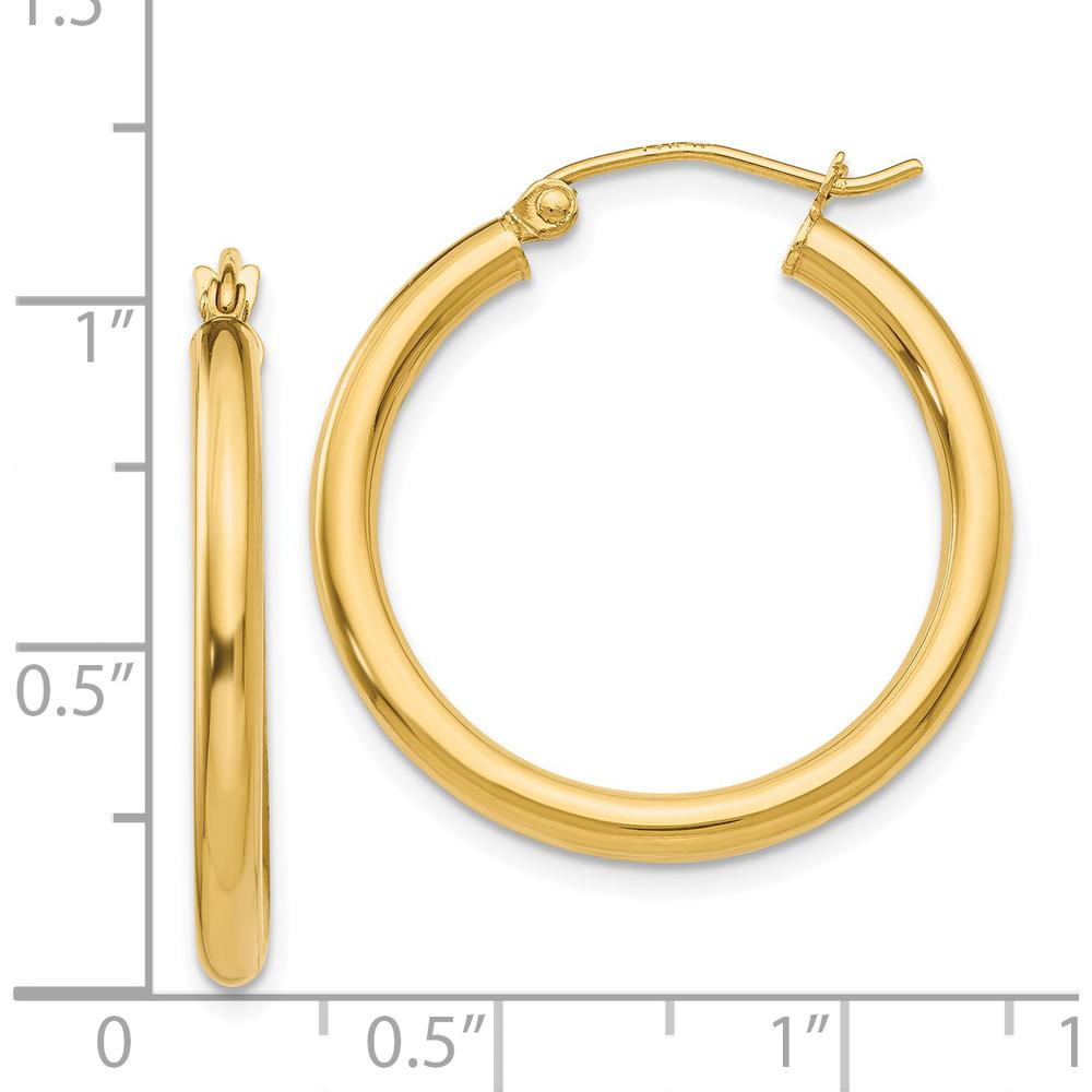 14K Yellow Gold Polished 2.5mm Tube Hoop Earrings - Medium Size by 0