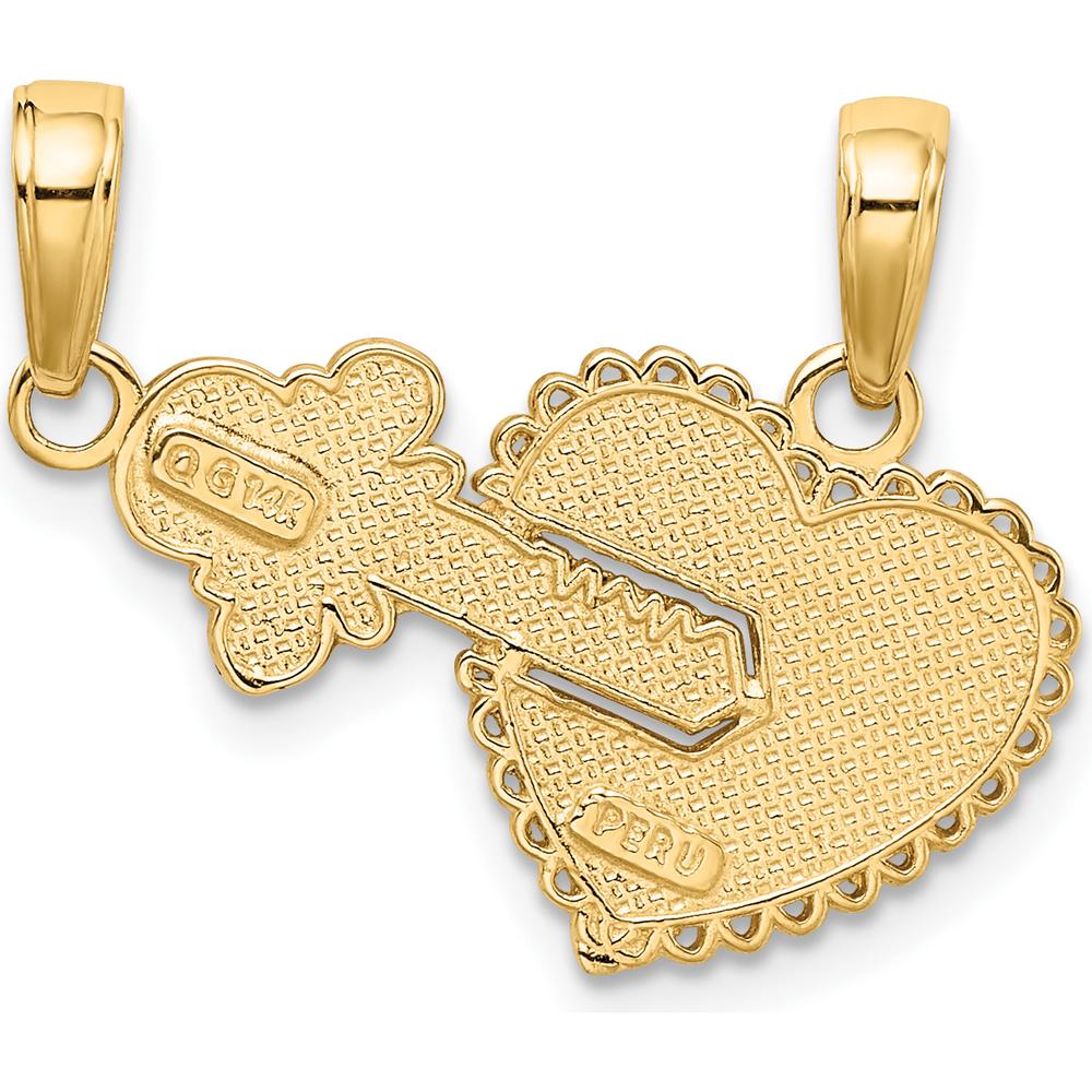 14K Yellow Gold Polished 2-Piece Break-Apart Heart and Key Charm - "He Who Holds The Key Can Unlock My Heart" by Oro Pregiato