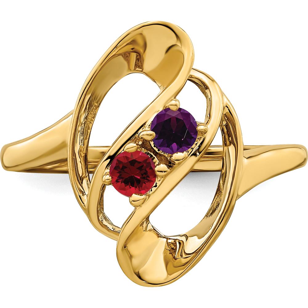 14K Yellow Gold Polished 2-Stone Mother's Ring Mounting - Customizable for Birthstones or Gems by Monteluci Fine Jewelry