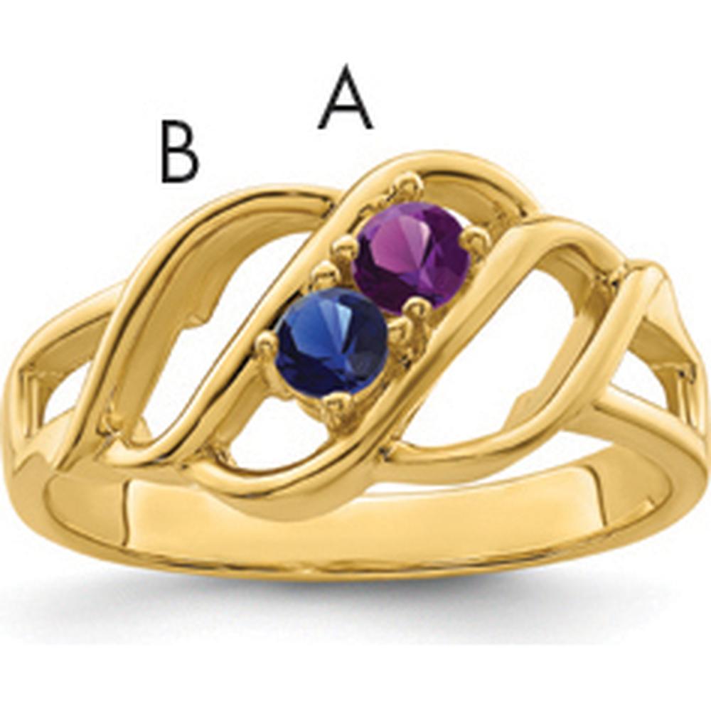 14K Yellow Gold Polished 2-Stone Mother's Ring Mounting - Customizable Setting for Birthstones or Gemstones by Monteluci Fine Jewelry