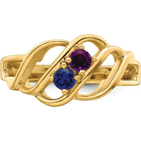 14K Yellow Gold Polished 2-Stone Mother's Ring Mounting - Customizable Setting for Birthstones or Gemstones by Monteluci Fine Jewelry