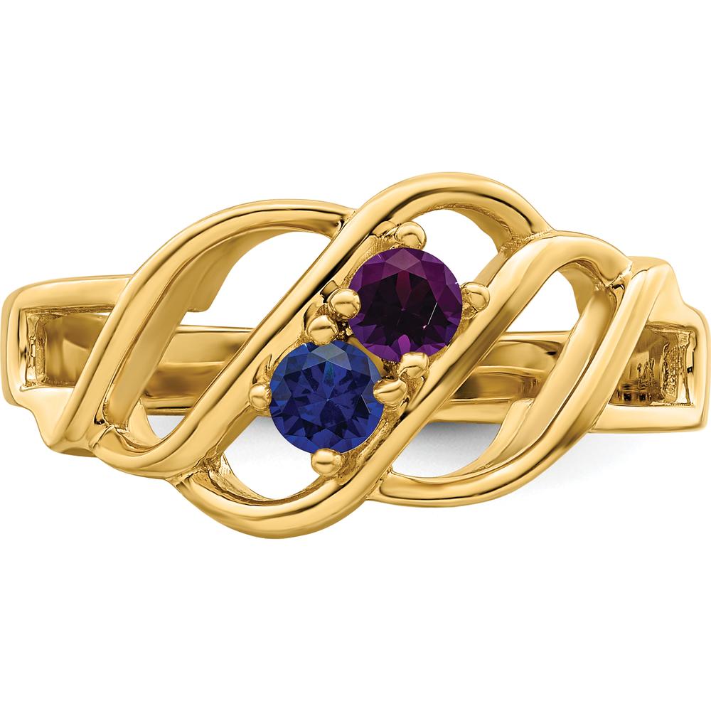 14K Yellow Gold Polished 2-Stone Mother's Ring Mounting - Customizable Setting for Birthstones or Gemstones by Monteluci Fine Jewelry