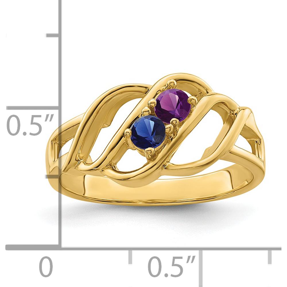 14K Yellow Gold Polished 2-Stone Mother's Ring Mounting - Customizable Setting for Birthstones or Gemstones by Monteluci Fine Jewelry