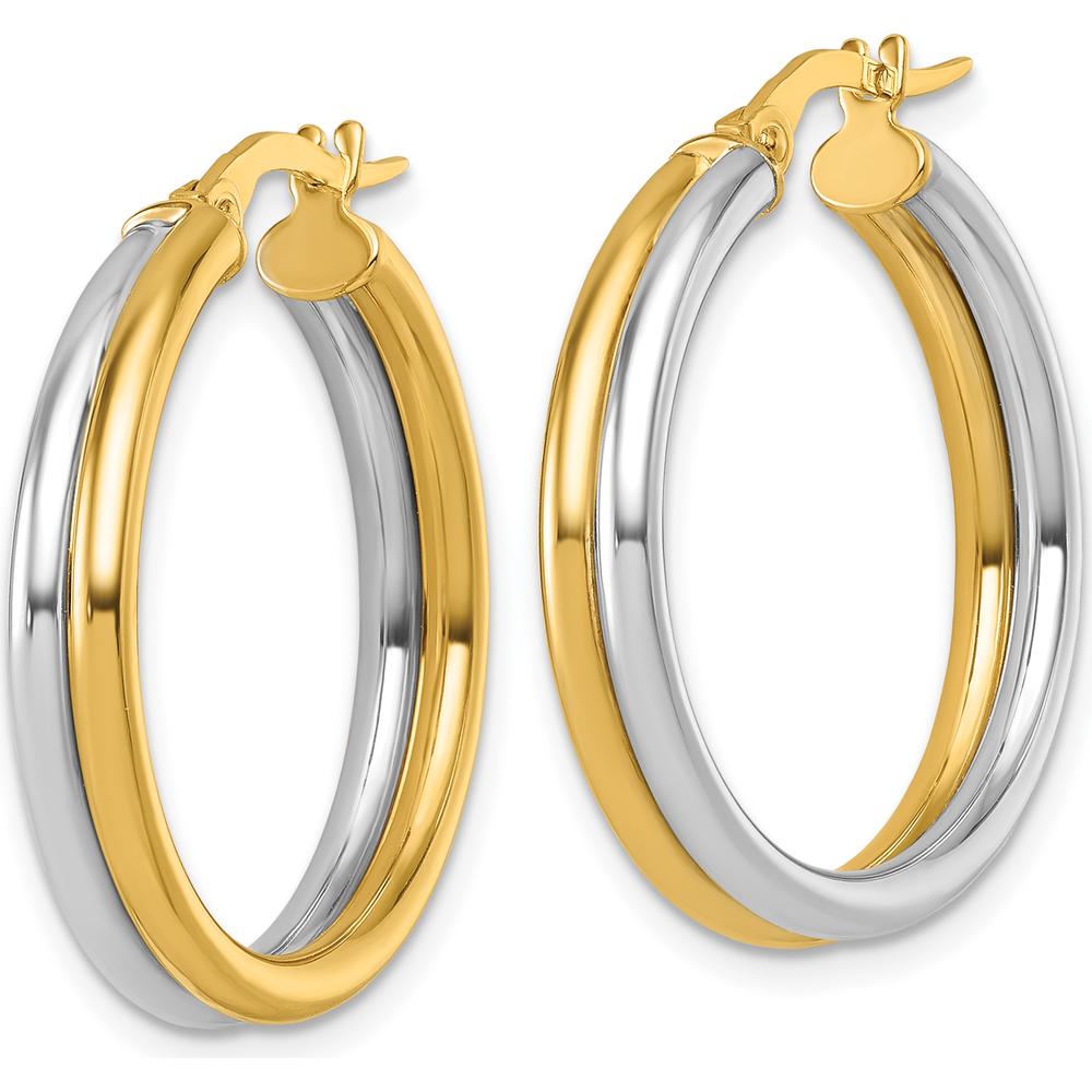14K Yellow Gold Polished 24mm Large Hoop Earrings with Rhodium Plating by 0