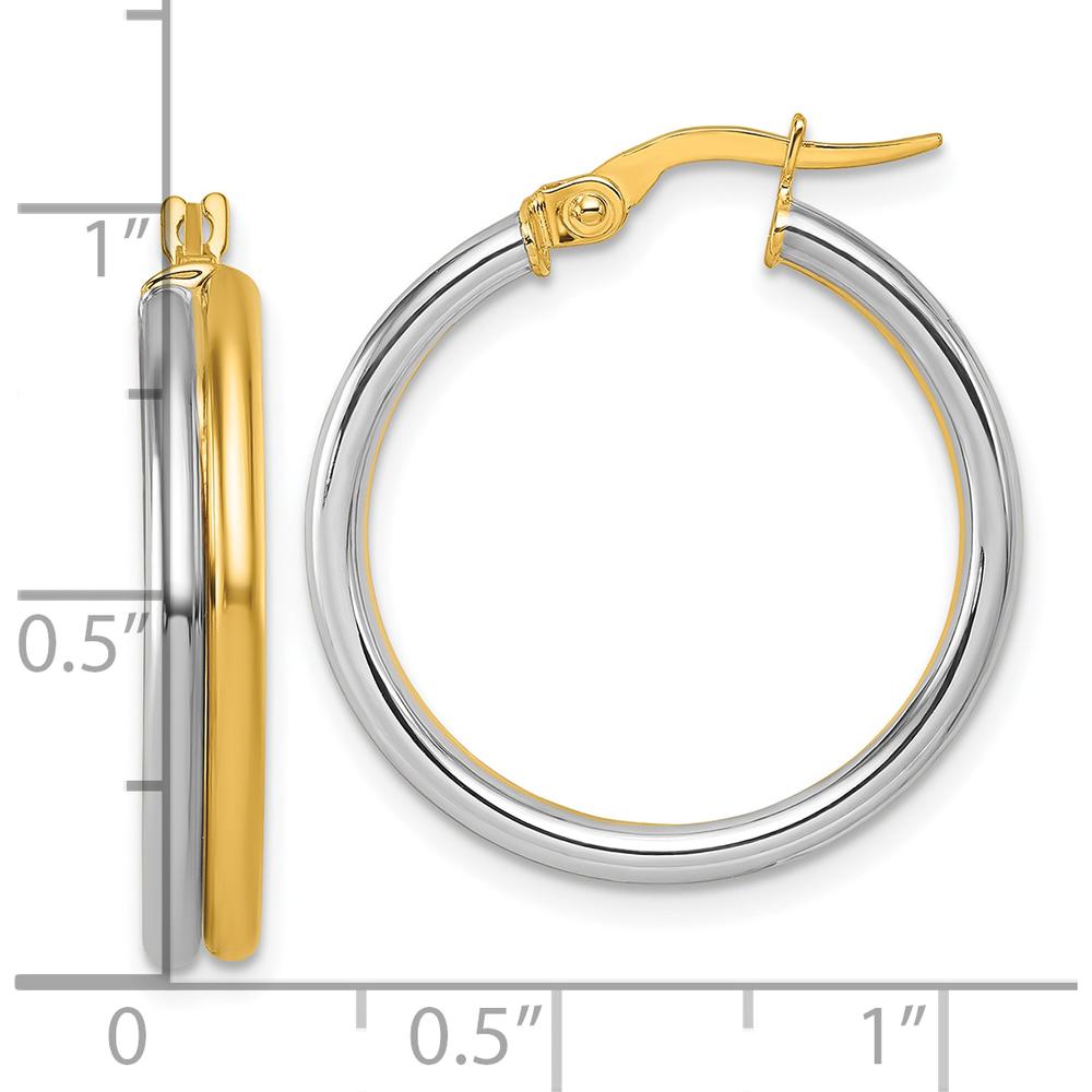 14K Yellow Gold Polished 24mm Large Hoop Earrings with Rhodium Plating by 0
