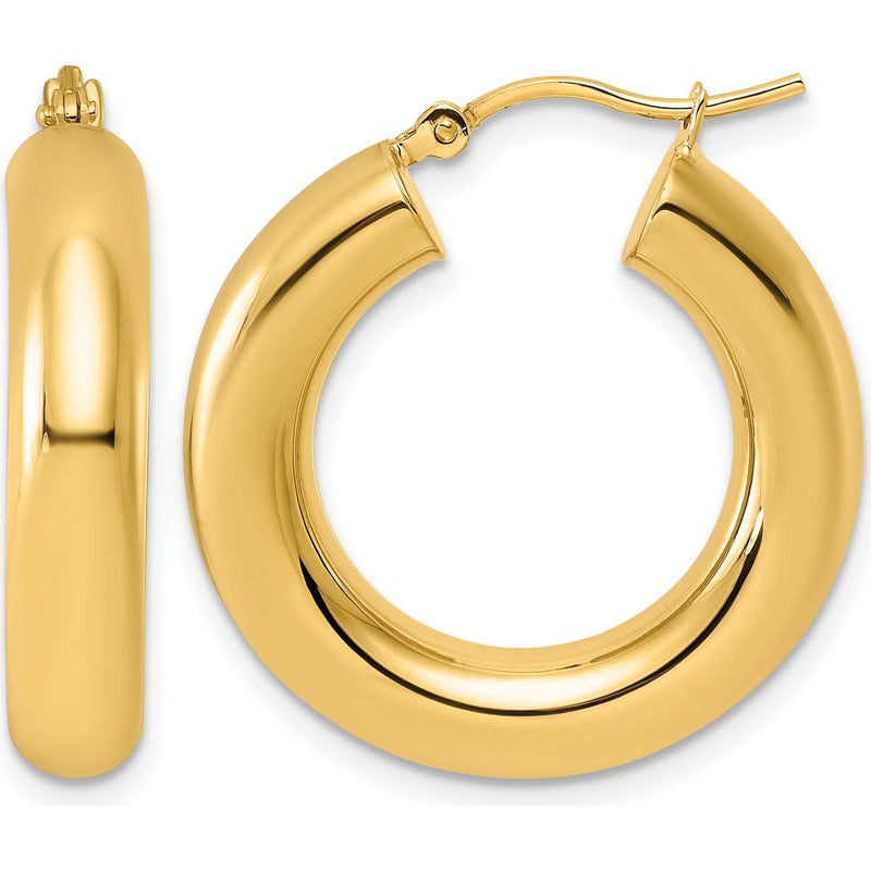 14K Yellow Gold Polished 25mm Tube Hoop Earrings by 0