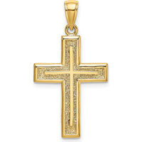 14K Yellow Gold Polished 2D Cross Pendant with Textured Finish by Oro Pregiato
