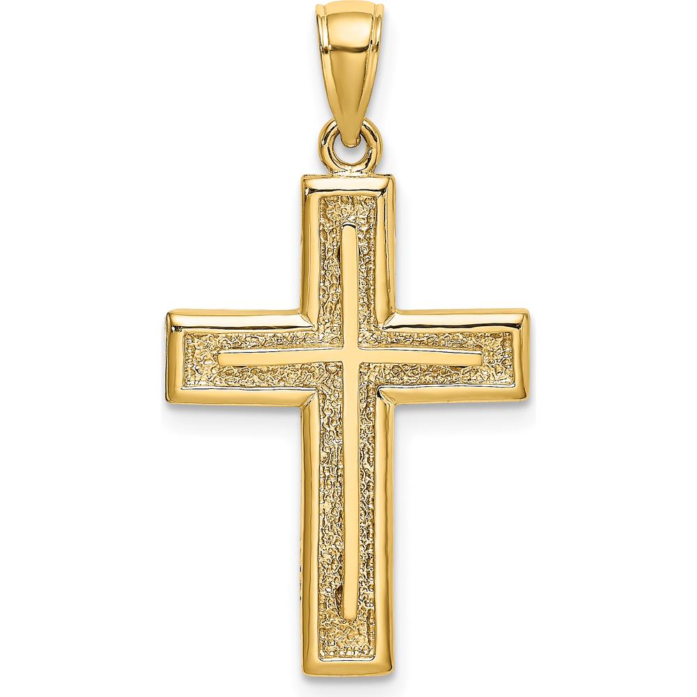 14K Yellow Gold Polished 2D Cross Pendant with Textured Finish by Oro Pregiato