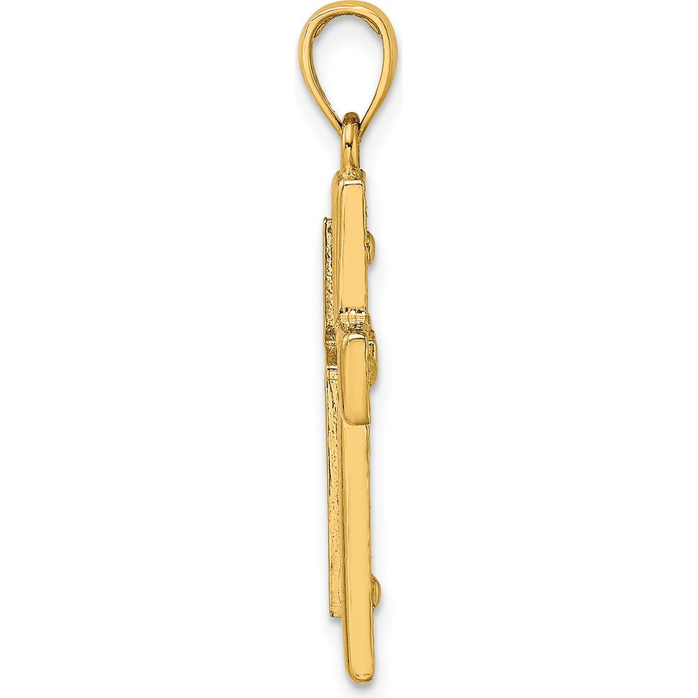 14K Yellow Gold Polished 2D Cross Pendant with Textured Finish by Oro Pregiato