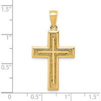 14K Yellow Gold Polished 2D Cross Pendant with Textured Finish by Oro Pregiato