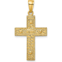 14K Yellow Gold Polished 2D Cross Pendant with Textured Finish by Oro Pregiato