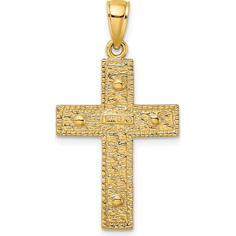 14K Yellow Gold Polished 2D Cross Pendant with Textured Finish by Oro Pregiato