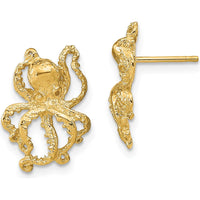 14K Yellow Gold Polished 2D Octopus Post Earrings - Unique Ocean-Inspired Design by 0