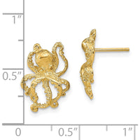 14K Yellow Gold Polished 2D Octopus Post Earrings - Unique Ocean-Inspired Design by 0
