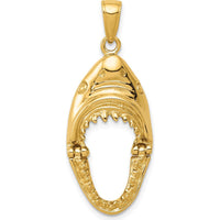 14K Yellow Gold Polished 2D Shark Jaws Pendant - Themed Ocean-Inspired Design by Oro Pregiato