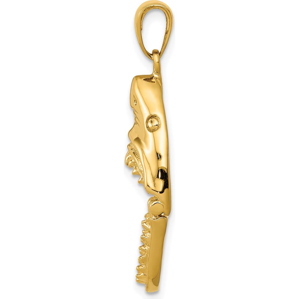 14K Yellow Gold Polished 2D Shark Jaws Pendant - Themed Ocean-Inspired Design by Oro Pregiato