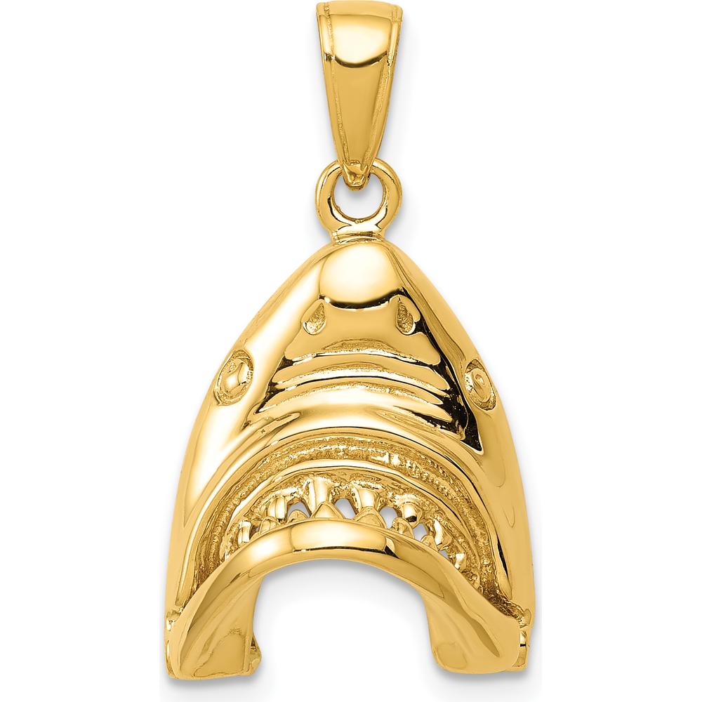 14K Yellow Gold Polished 2D Shark Jaws Pendant - Themed Ocean-Inspired Design by Oro Pregiato